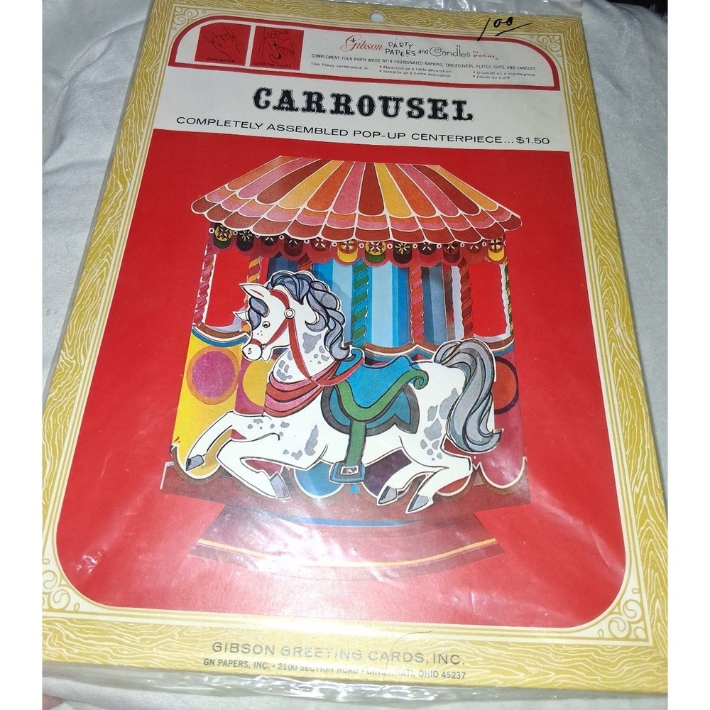 Vintage Gibson Carousel Pop-Up Centerpiece NOS Sealed Party Decoration Paper